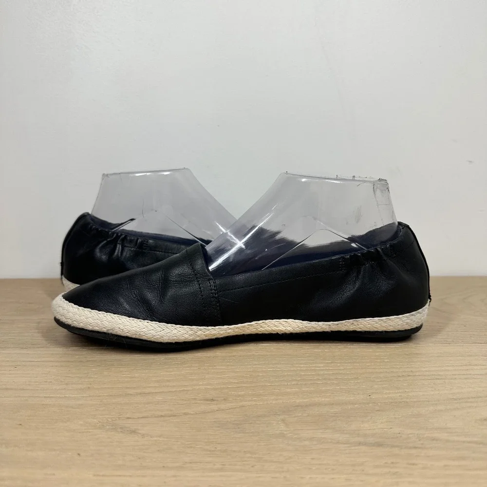 FitFlop Espadrille Flats Women 7.5 Black Leather Slip On Dynamicush Comfort